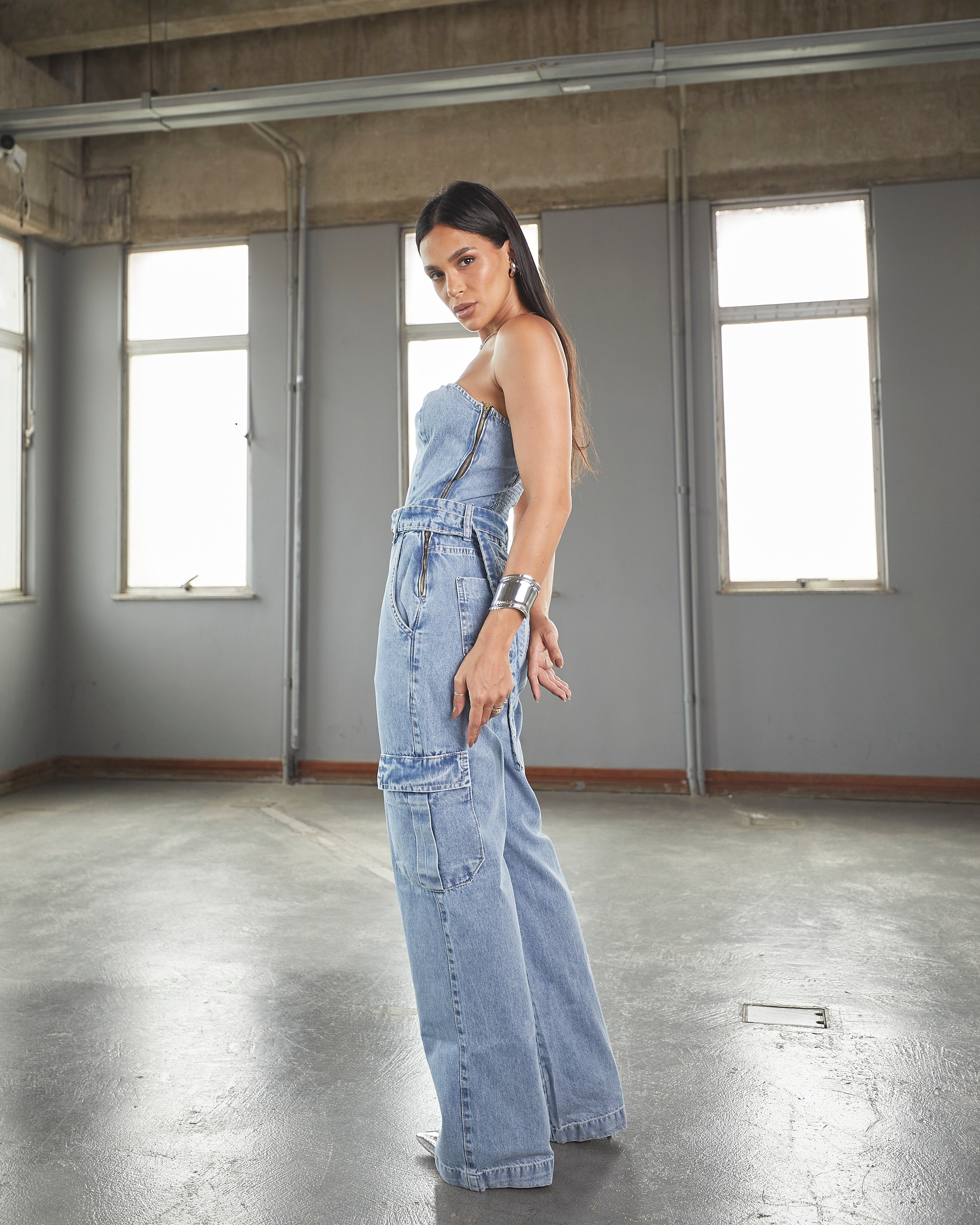 Macacão Chicago - Jeans Marmorizado