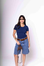 Camiseta Baby Look Feminina Algodão Egípcio - Azul