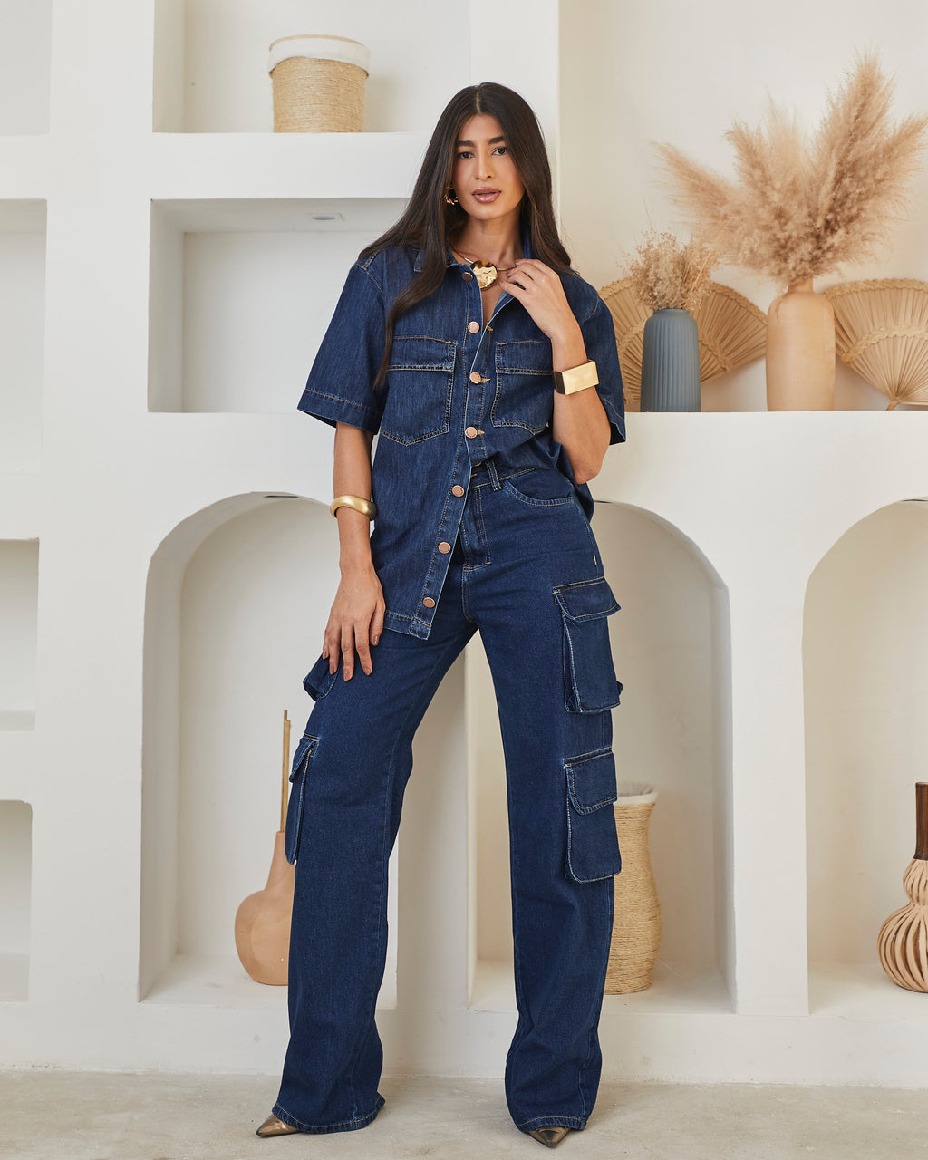 Calça Cargo Luar - Jeans Escuro