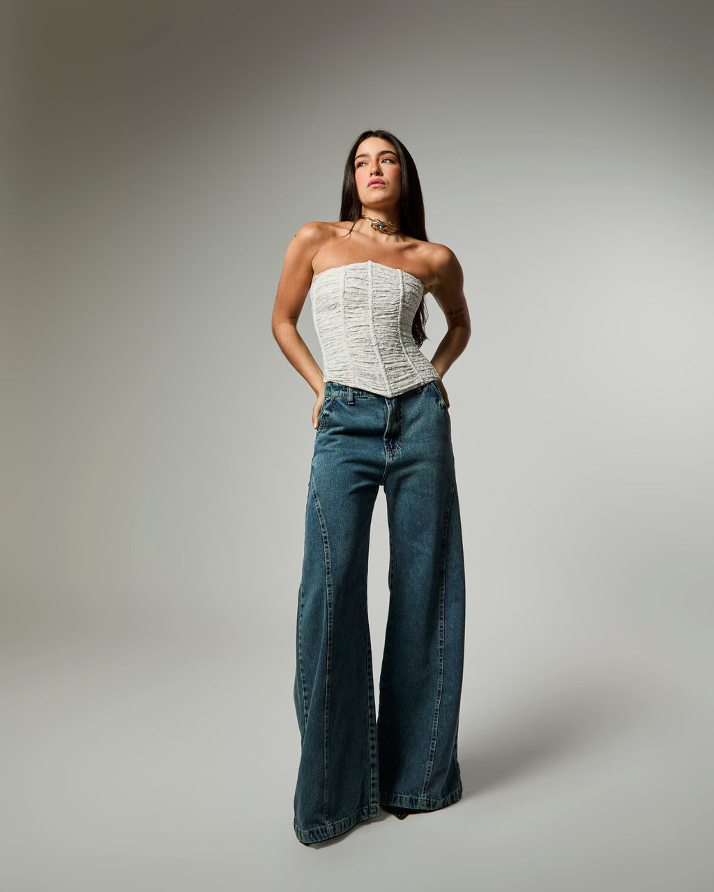 Calça Pantalona - Jeans Marmorizado