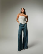 Calça Pantalona - Jeans Marmorizado