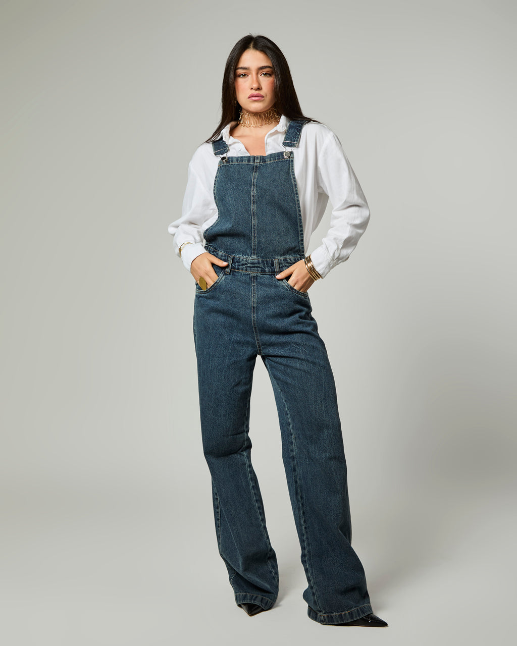 Jardineira - Jeans Marmorizado