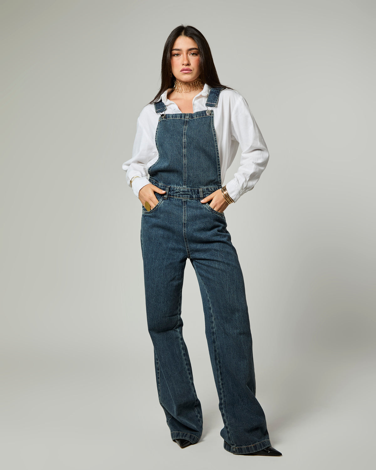Jardineira - Jeans Marmorizado