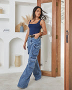 Calça Cargo Luar - Jeans Marmorizado