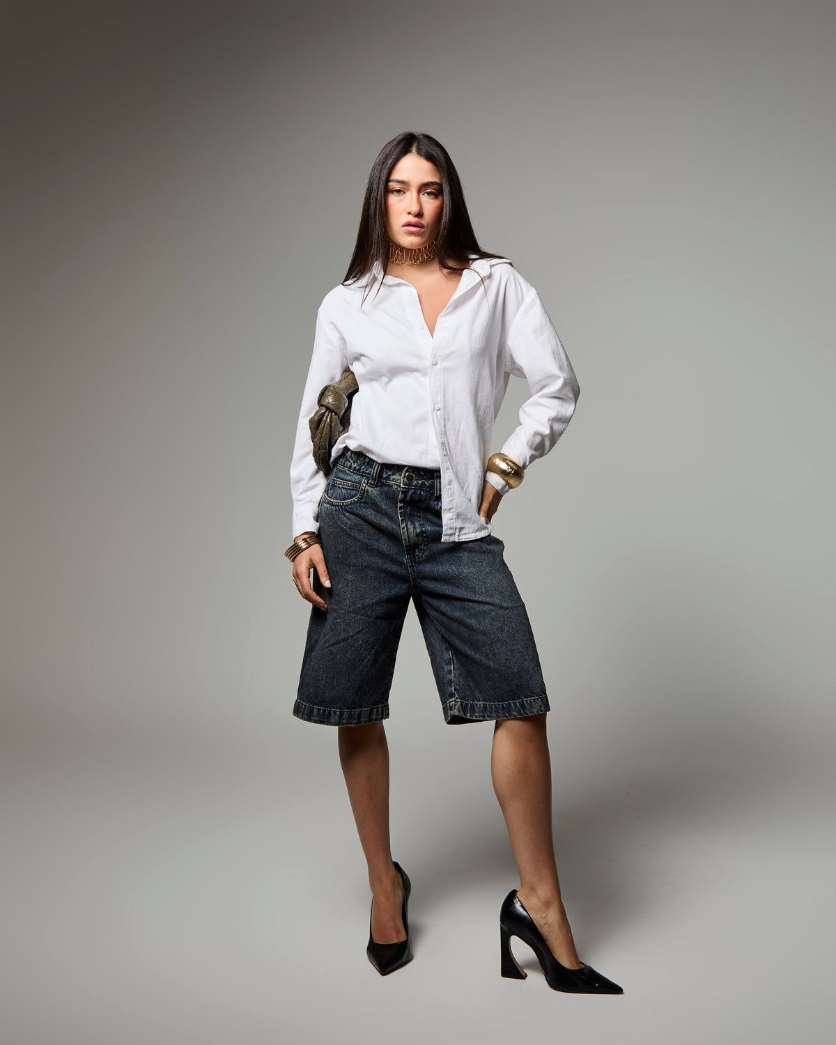 Bermuda Jorts Over - Jeans Marmorizado Imagem principal do produto