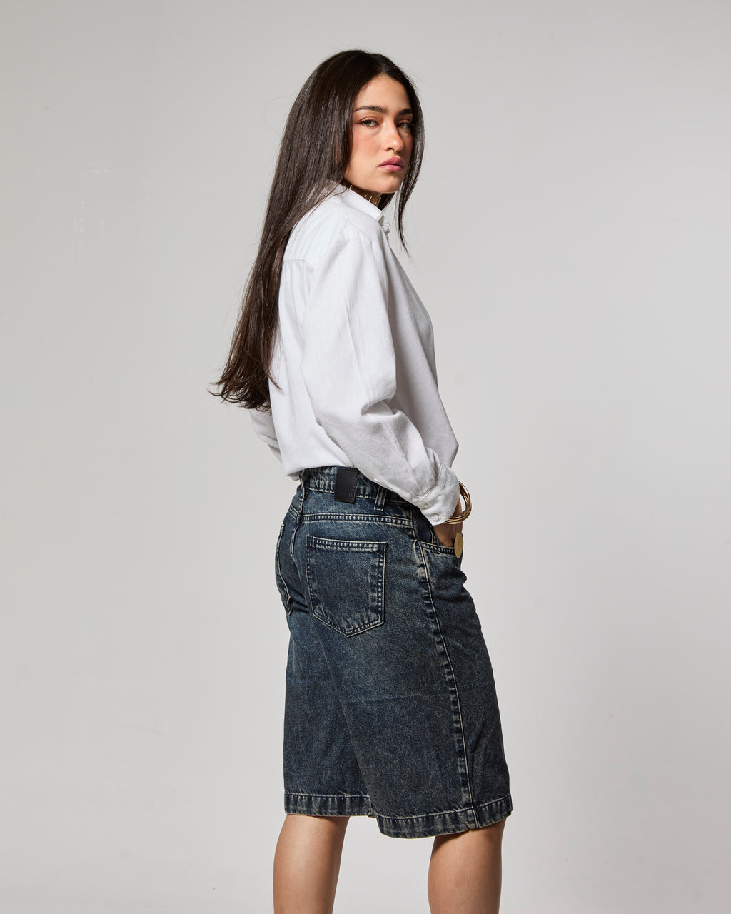 Bermuda Jorts Over - Jeans Marmorizado