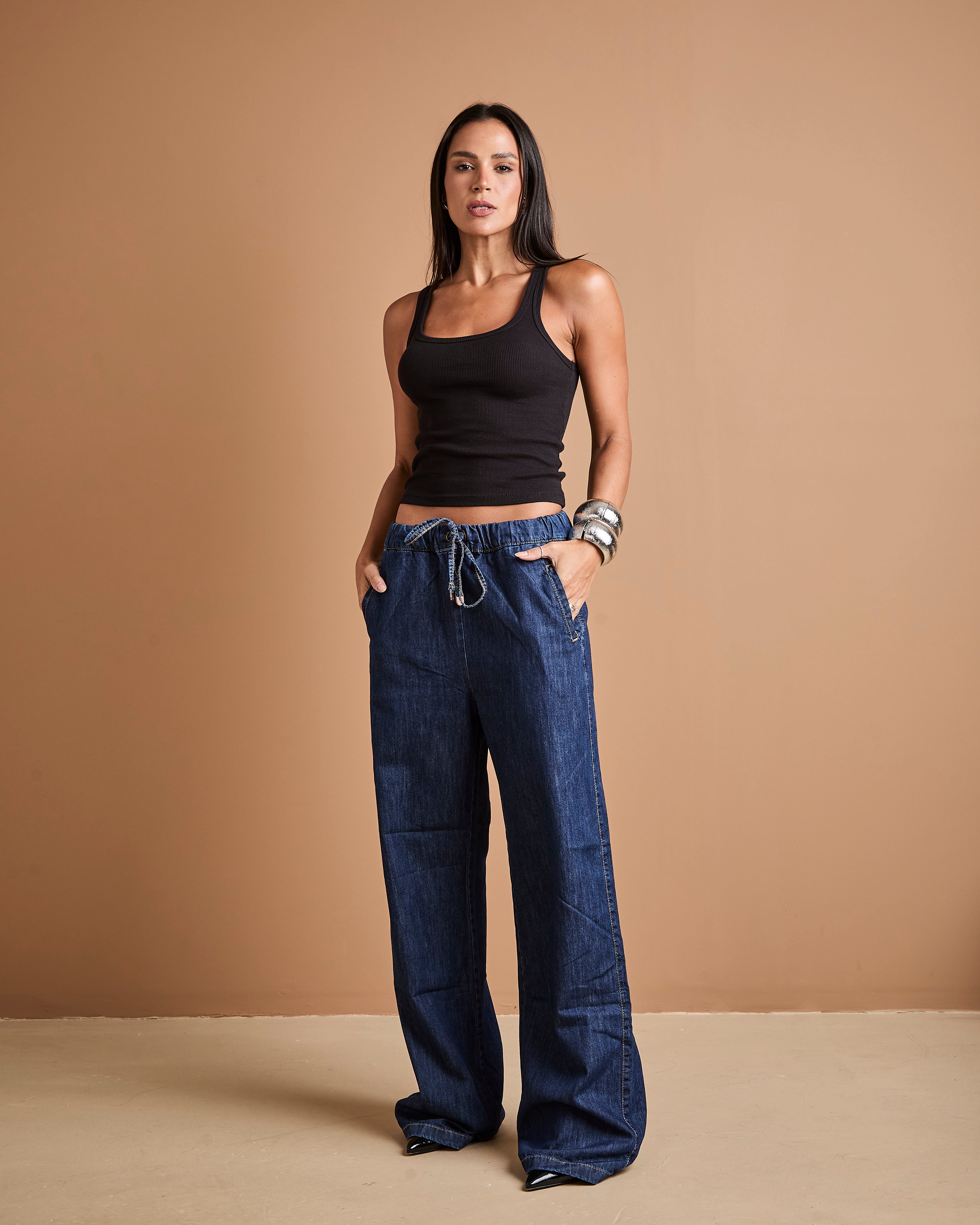 Calça Wide Leg Ali - Jeans Escuro Imagem principal do produto