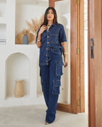 Calça Cargo Luar - Jeans Escuro