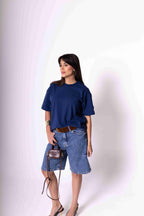 T-Shirt Oversized Feminina Algodão Egípcio - Azul