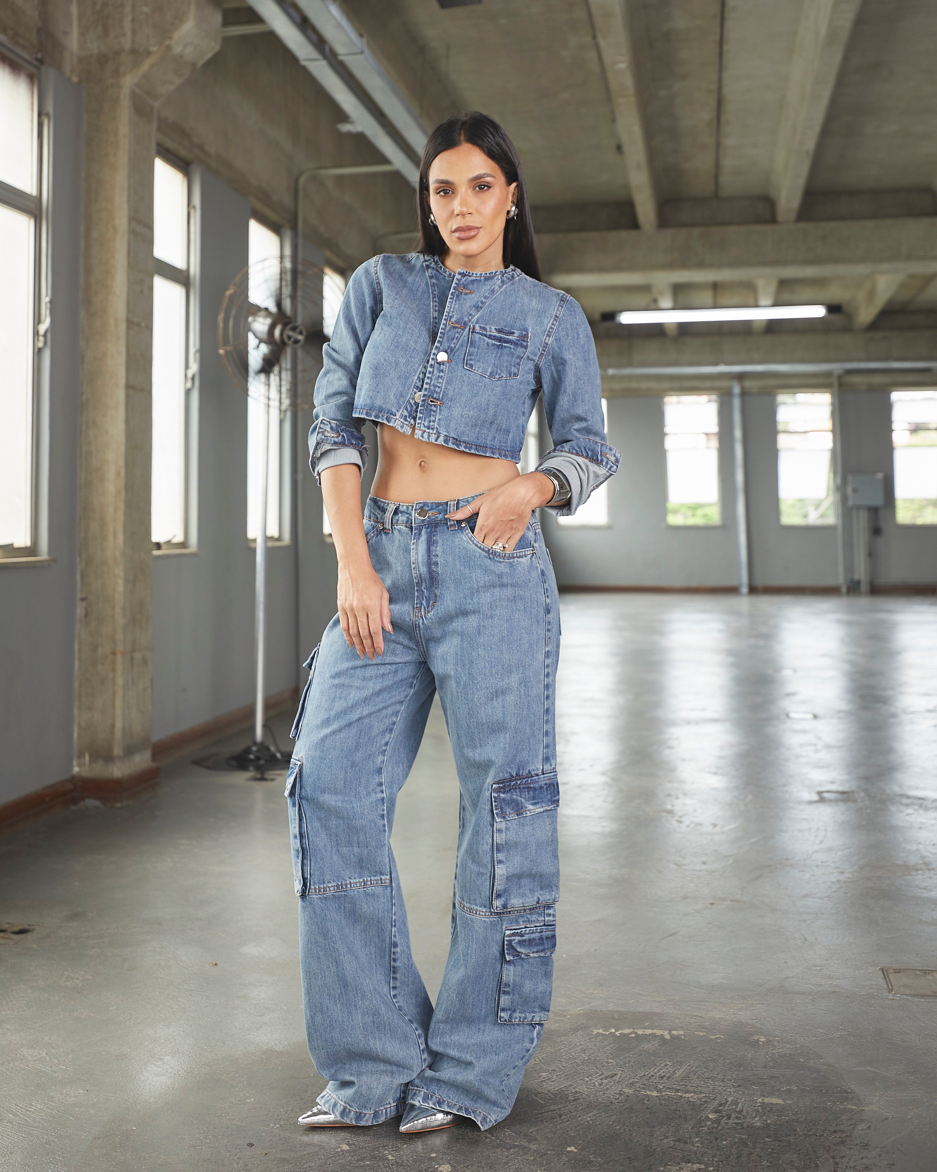 Calça Cargo Mendonza - Jeans Marmorizado Imagem principal do produto