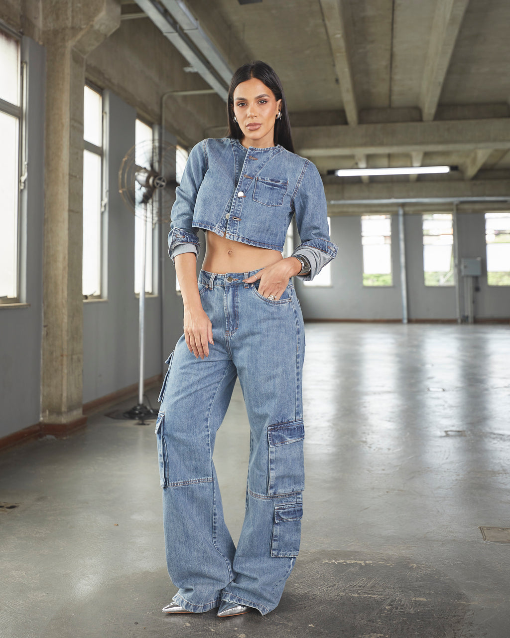 Calça Cargo Mendonza - Jeans Marmorizado