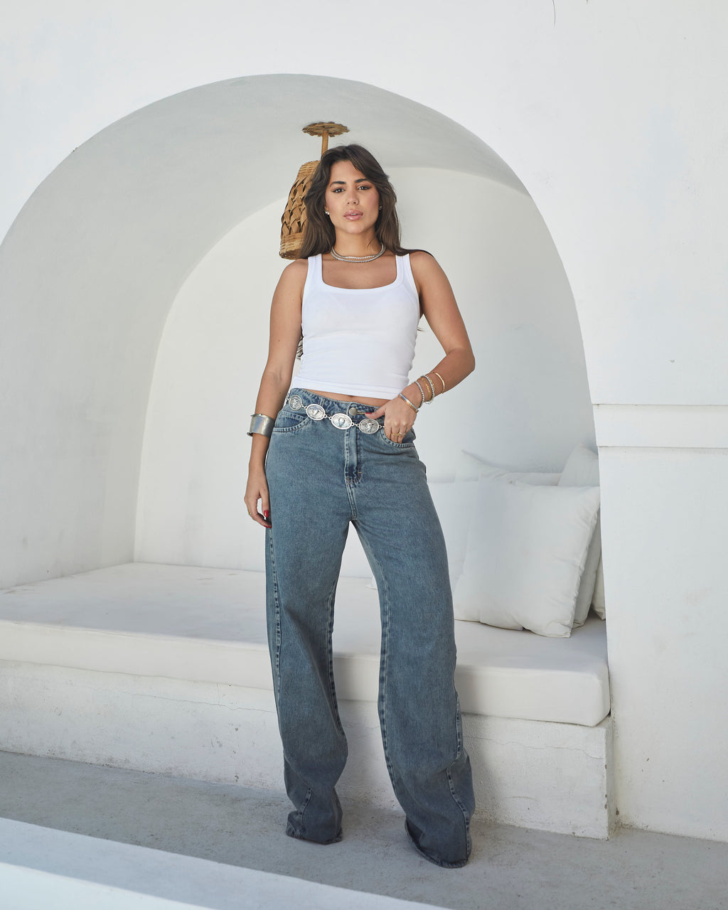 Calça Wide Leg Trancoso - Jeans Marmorizado