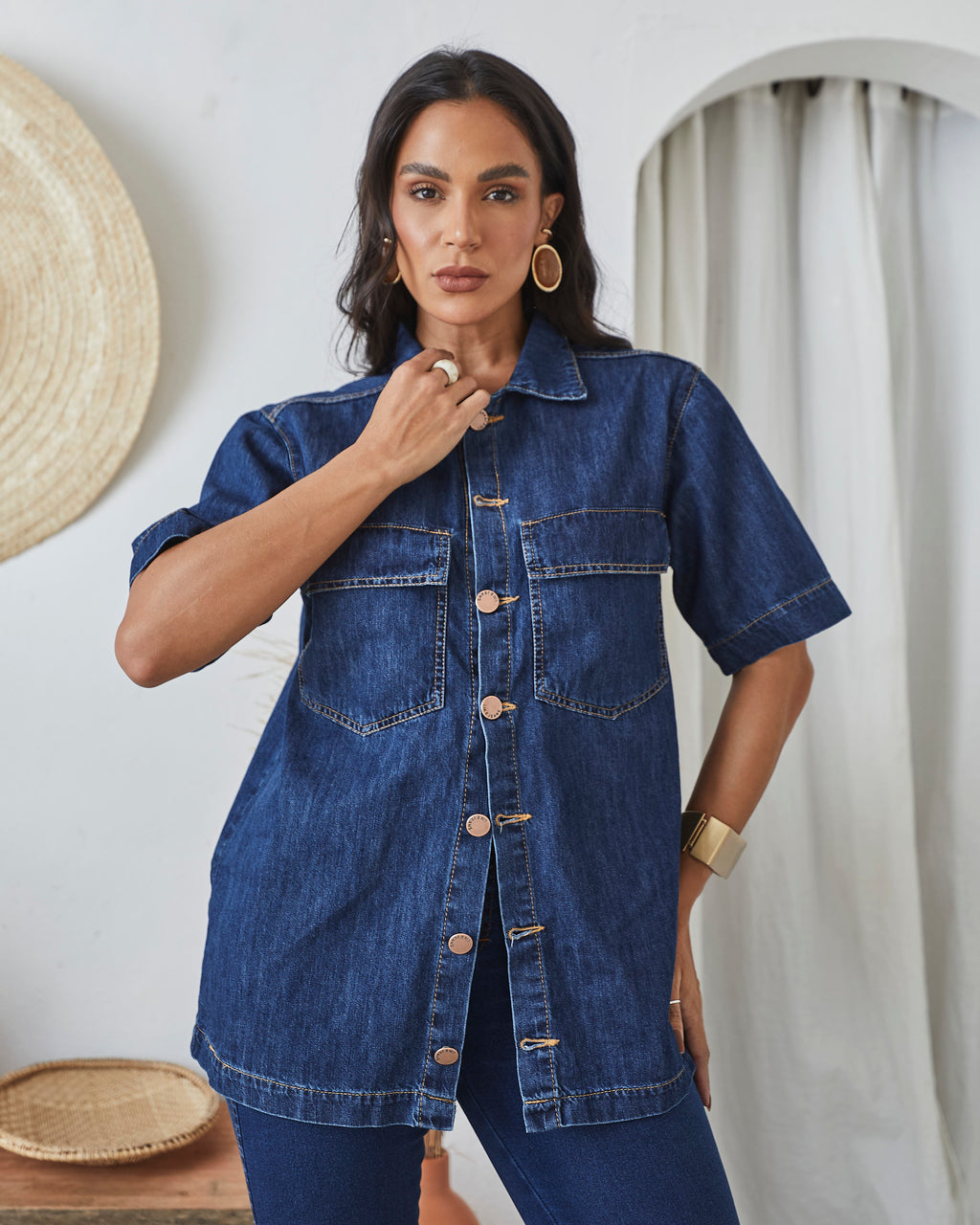 Camisa Oversized Duna - Jeans Escuro