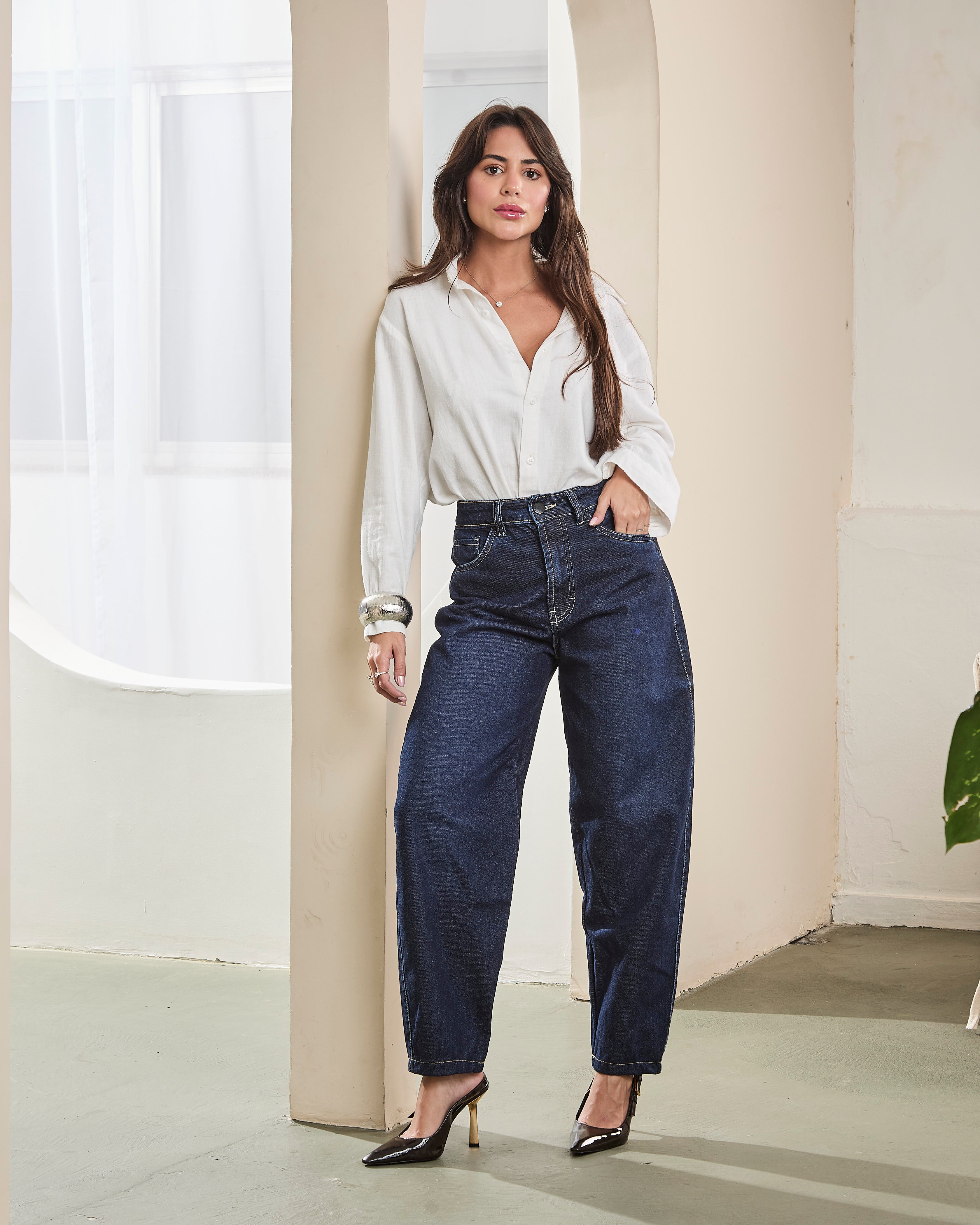 Calça Barrel Kyoto - Jeans escuro