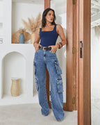 Calça Cargo Luar - Jeans Marmorizado