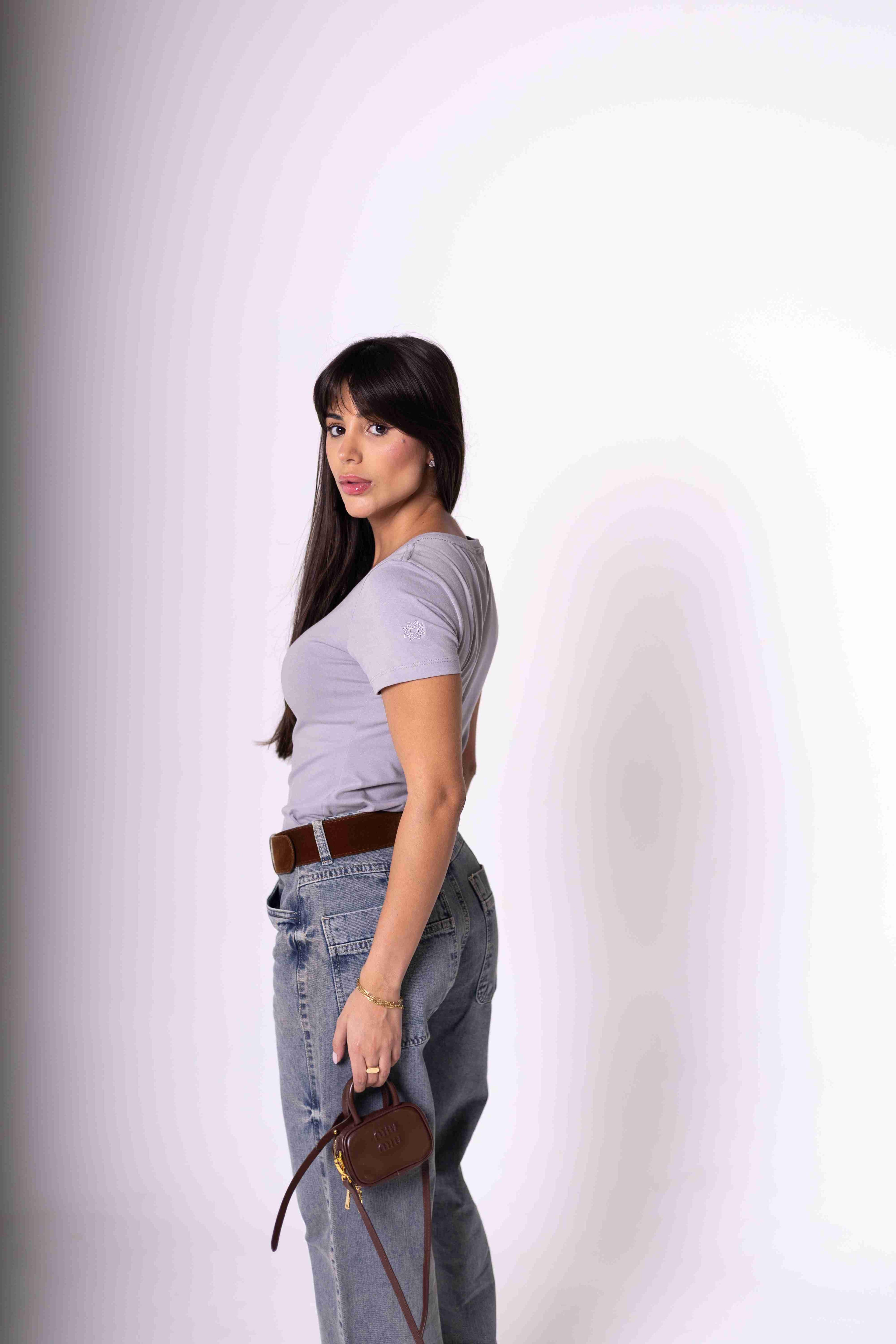 Camiseta Baby Look Feminina Algodão Egípcio - Cinza