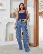 Calça Cargo Luar - Jeans Marmorizado