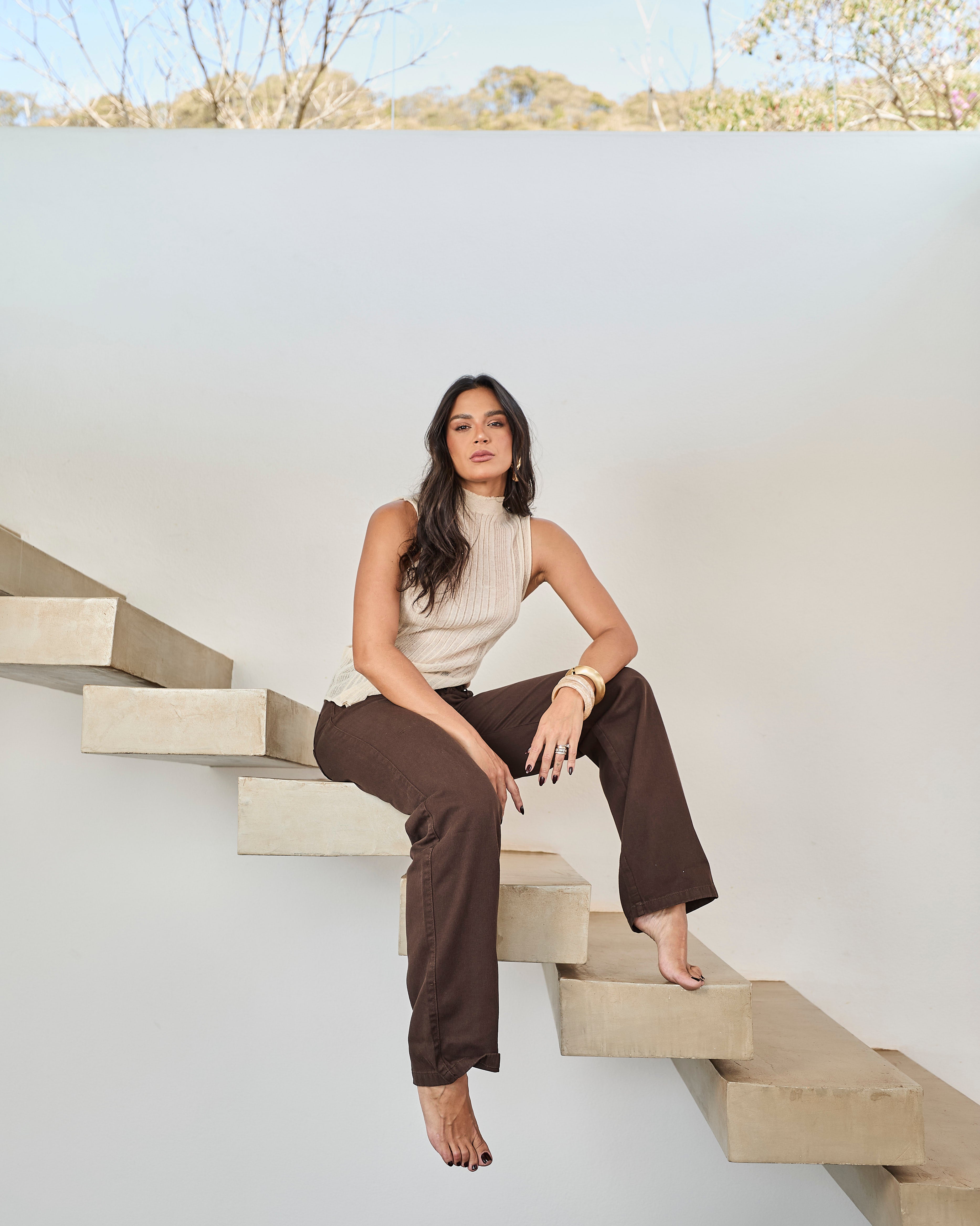 Calça Reta Zaya - Marrom Café