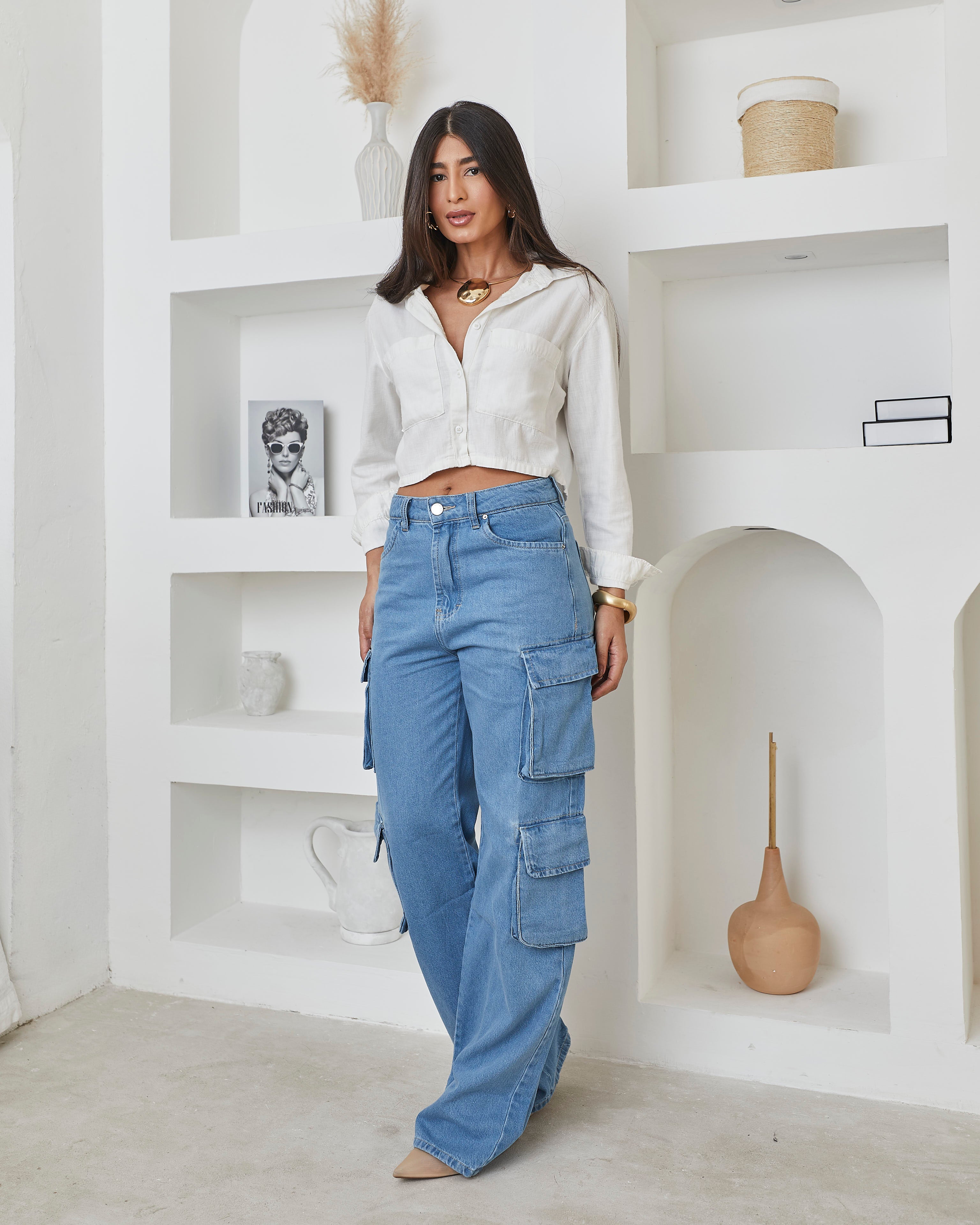 Calça Cargo Luar - Jeans Claro