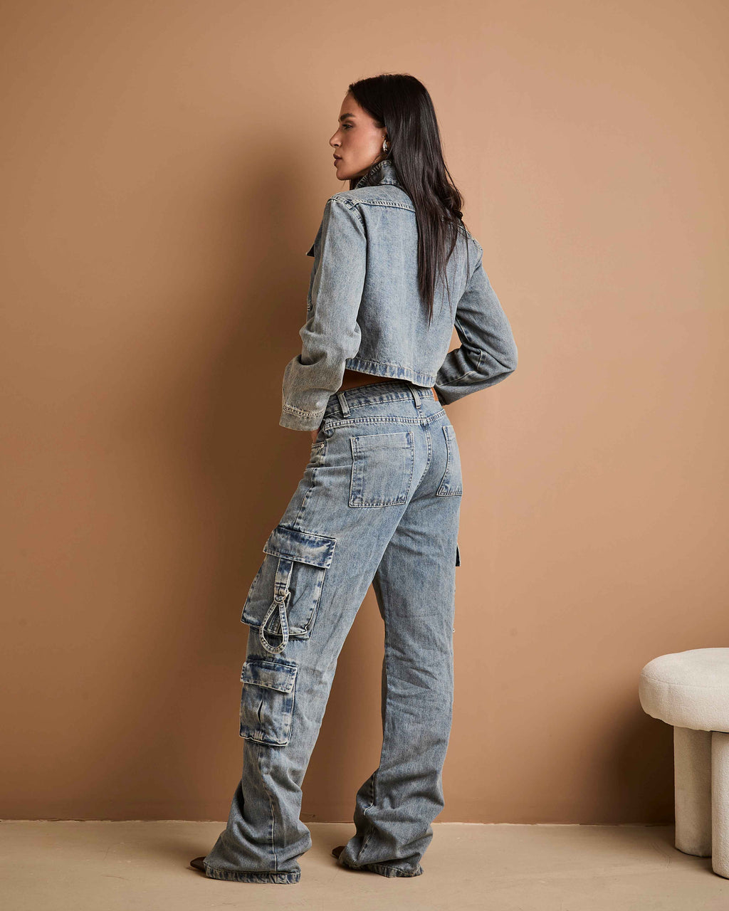 Calça Cargo Siena - Jeans marmorizado