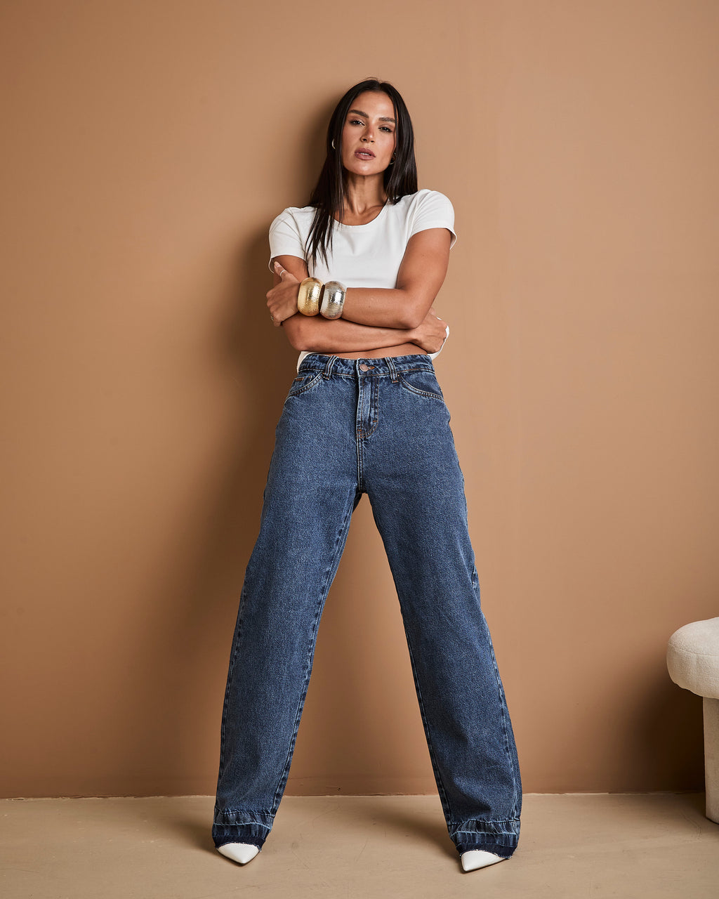 Calça Reta Alba - Jeans Marmorizado