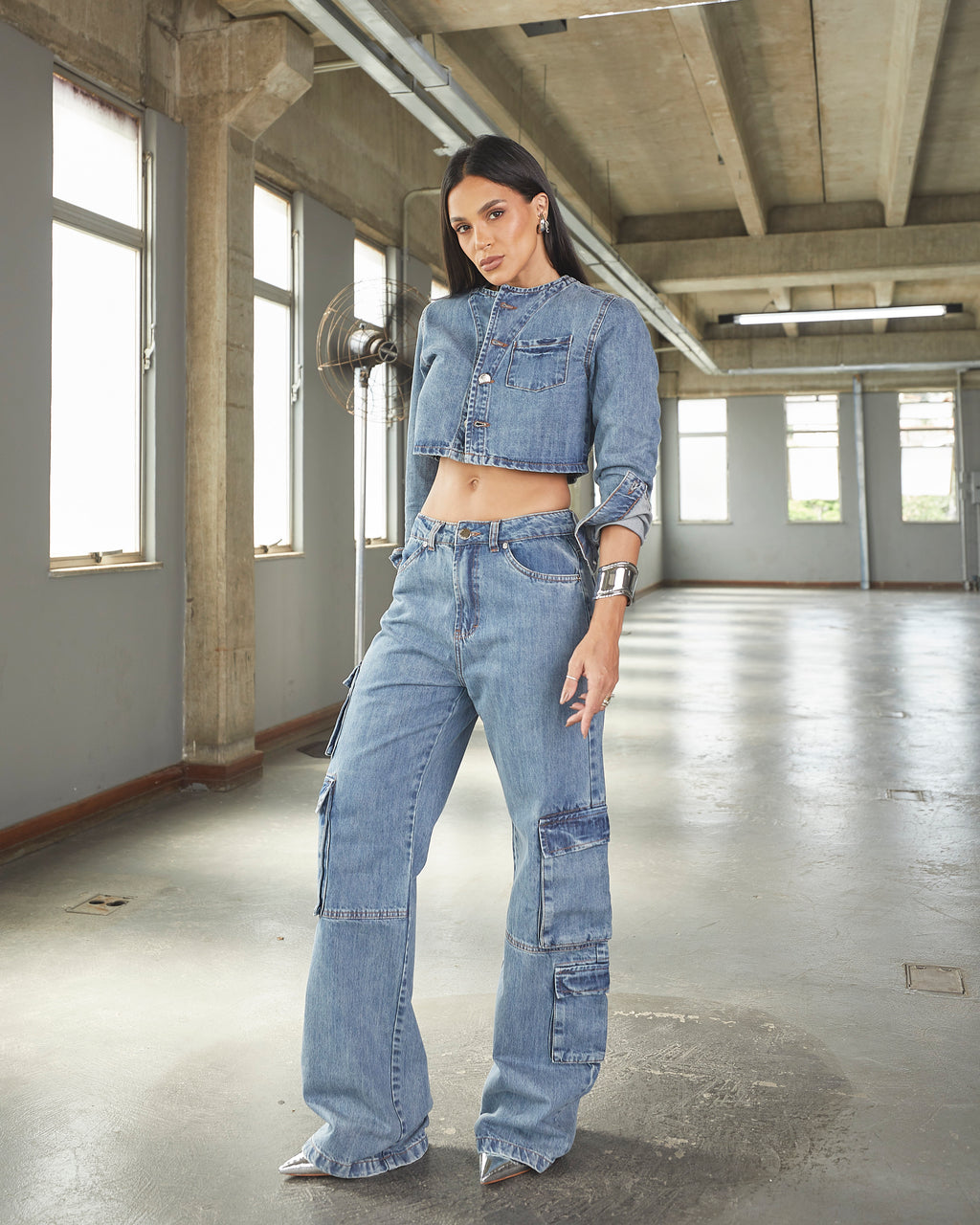 Calça Cargo Mendonza - Jeans Marmorizado