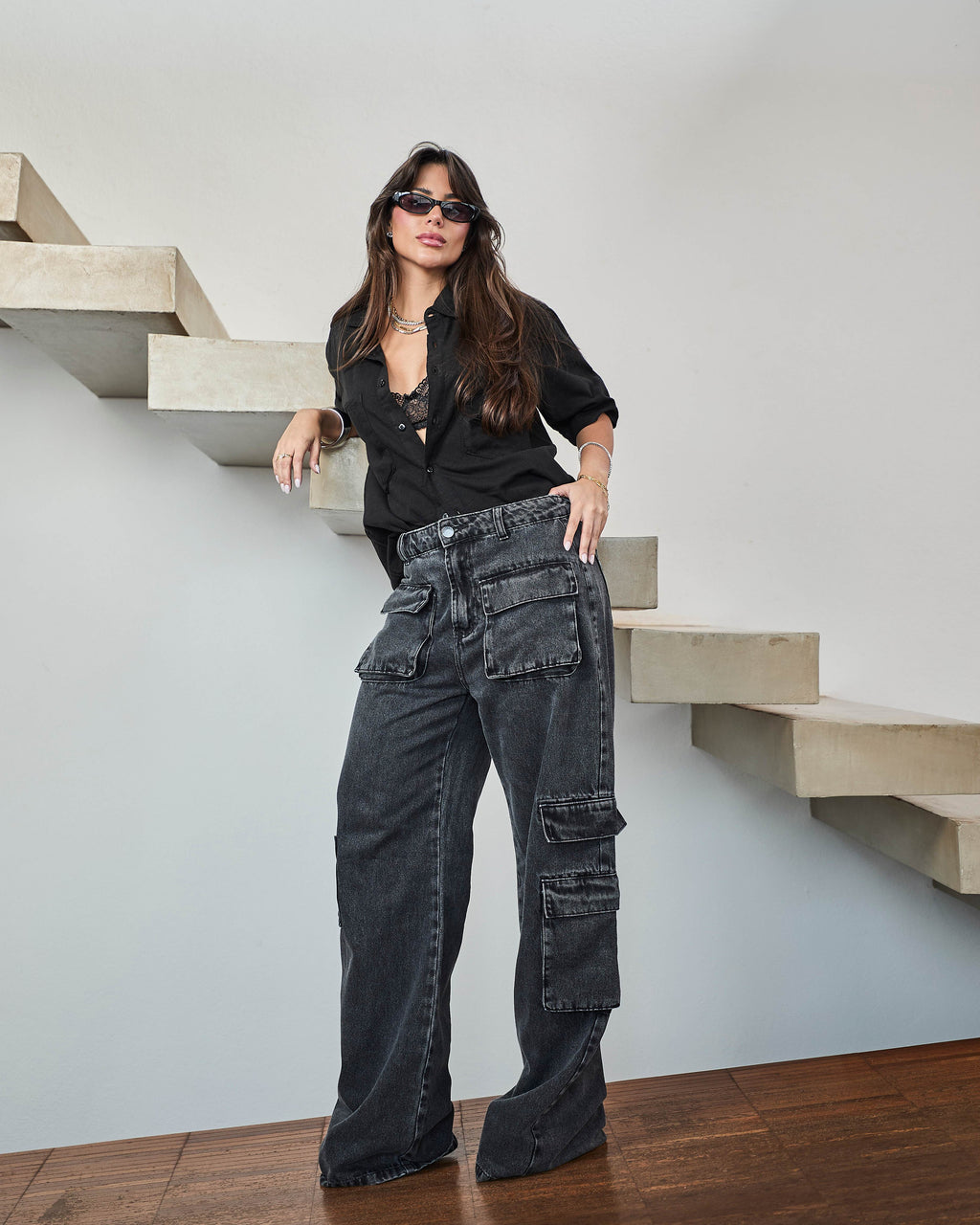 Calça Cargo Eclipse - Jeans marmorizado