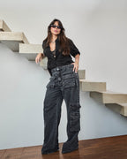 Calça Cargo Eclipse - Jeans marmorizado