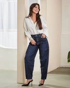 Calça Barrel Kyoto - Jeans escuro