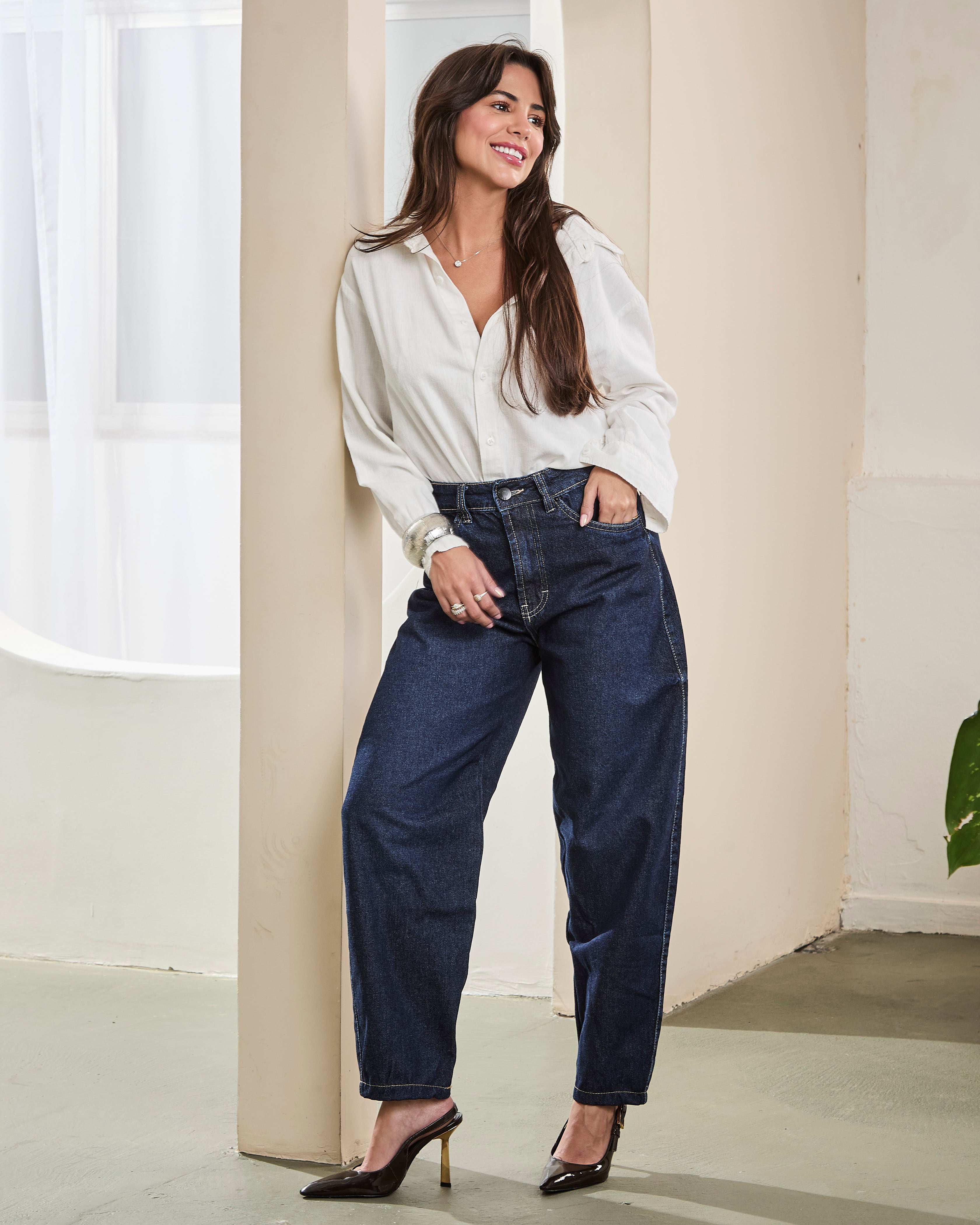 Calça Barrel Kyoto - Jeans escuro