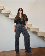 Calça Cargo Eclipse - Jeans marmorizado