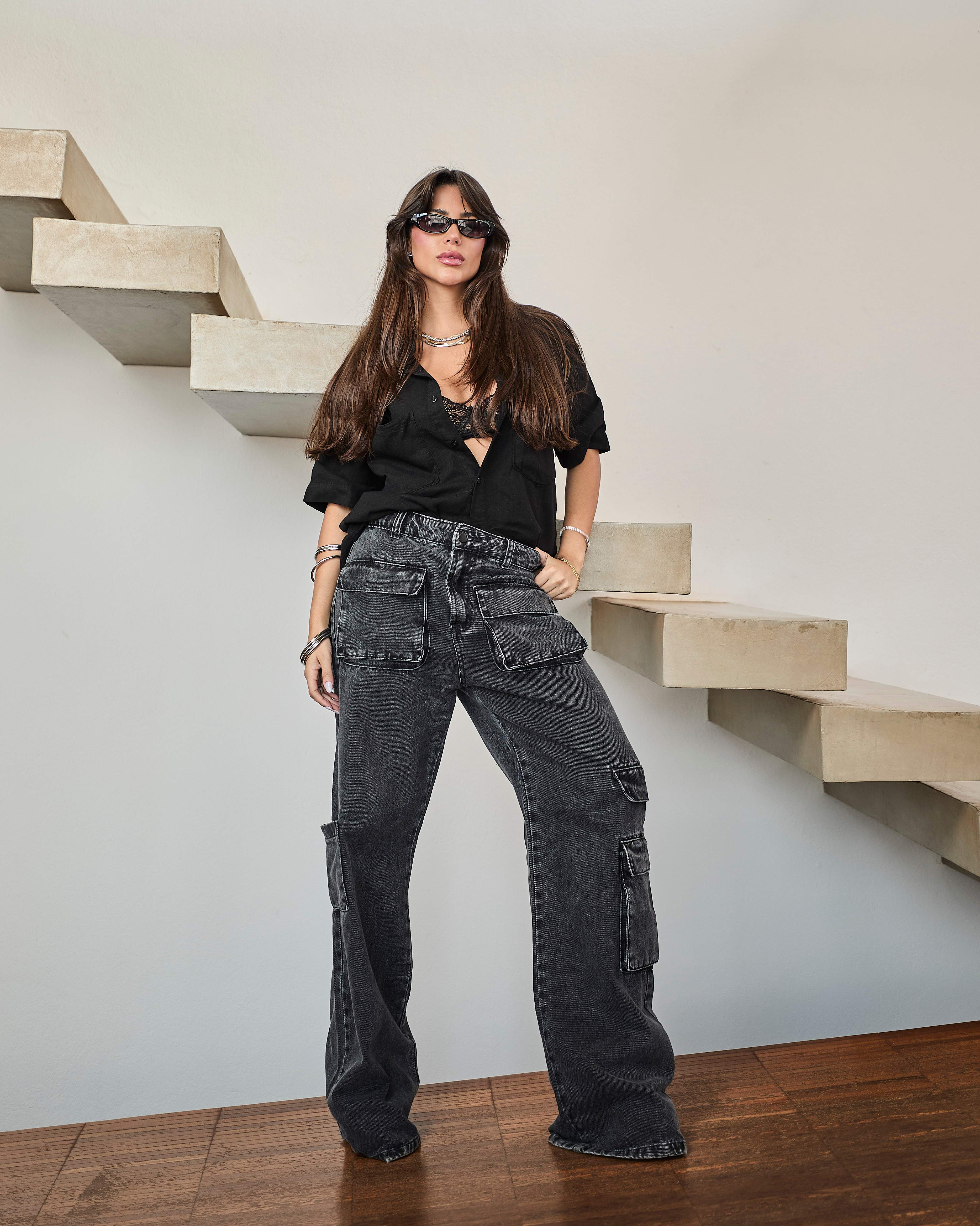 Calça Cargo Eclipse - Jeans marmorizado