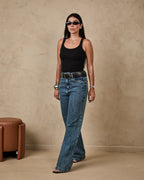 Calça Wide Leg Madrid - Jeans marmorizado