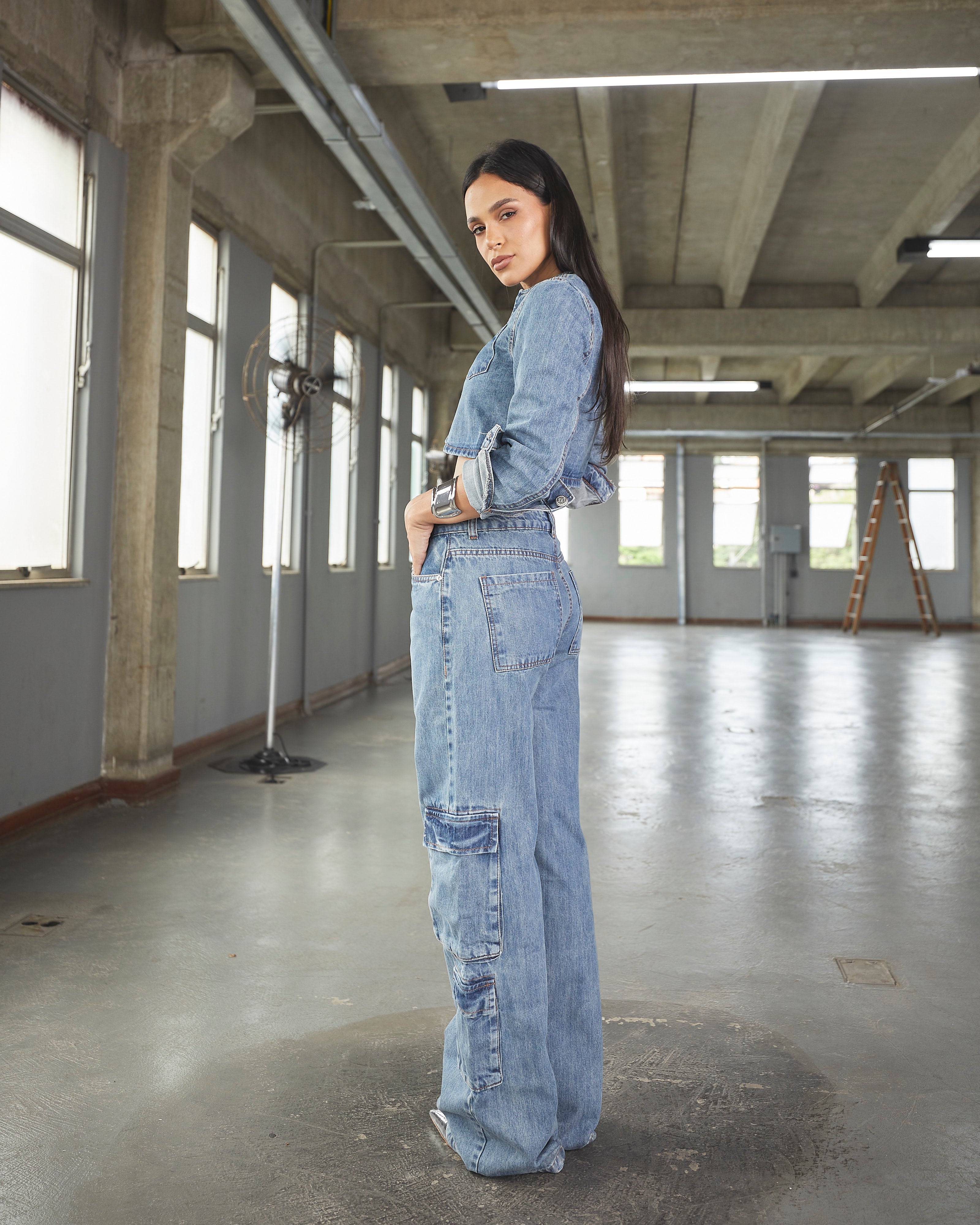 Calça Cargo Mendonza - Jeans Marmorizado Imagem secundária do produto