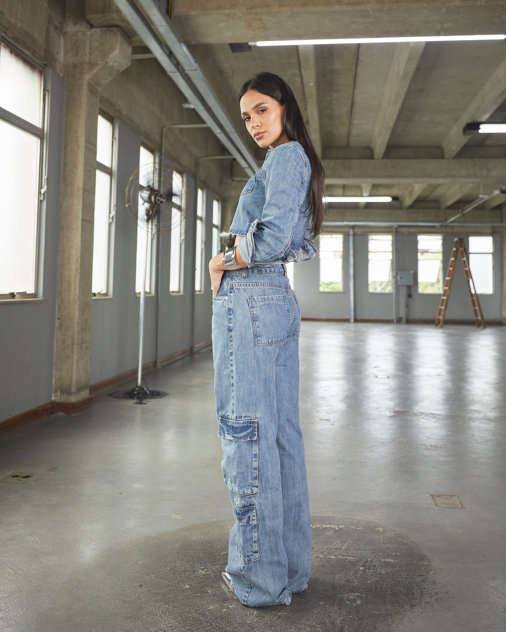 Calça Cargo Mendonza - Jeans Marmorizado