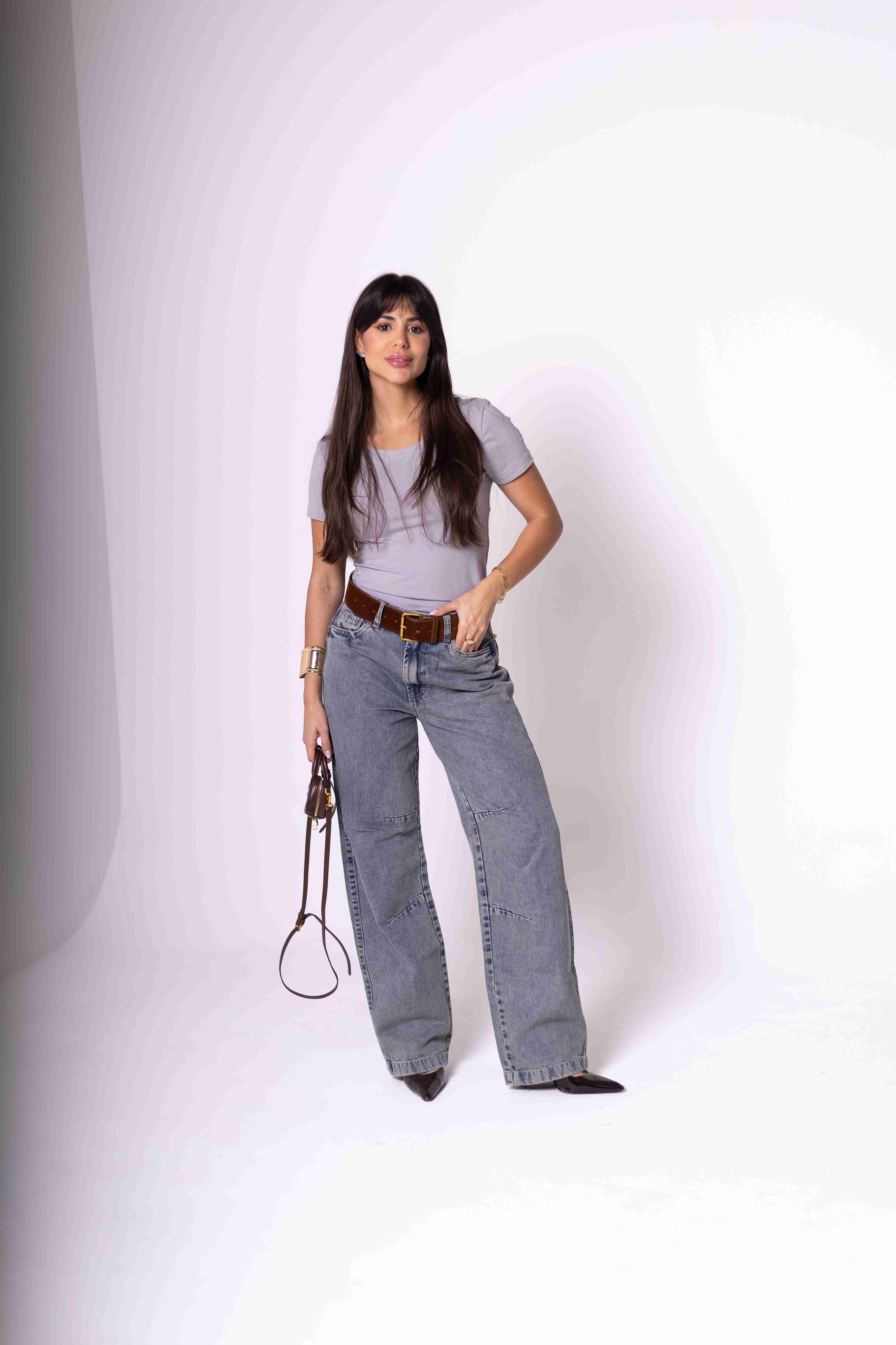 Camiseta Baby Look Feminina Algodão Egípcio - Cinza Imagem principal do produto