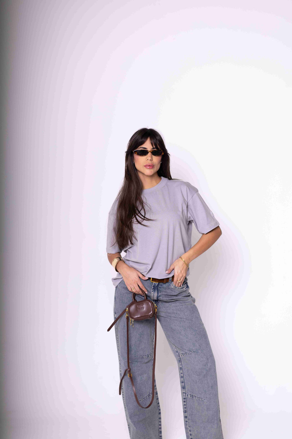 T-Shirt Oversized Feminina Algodão Egípcio - Cinza