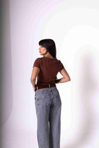 Camiseta Baby Look Feminina Algodão Egípcio - Marrom