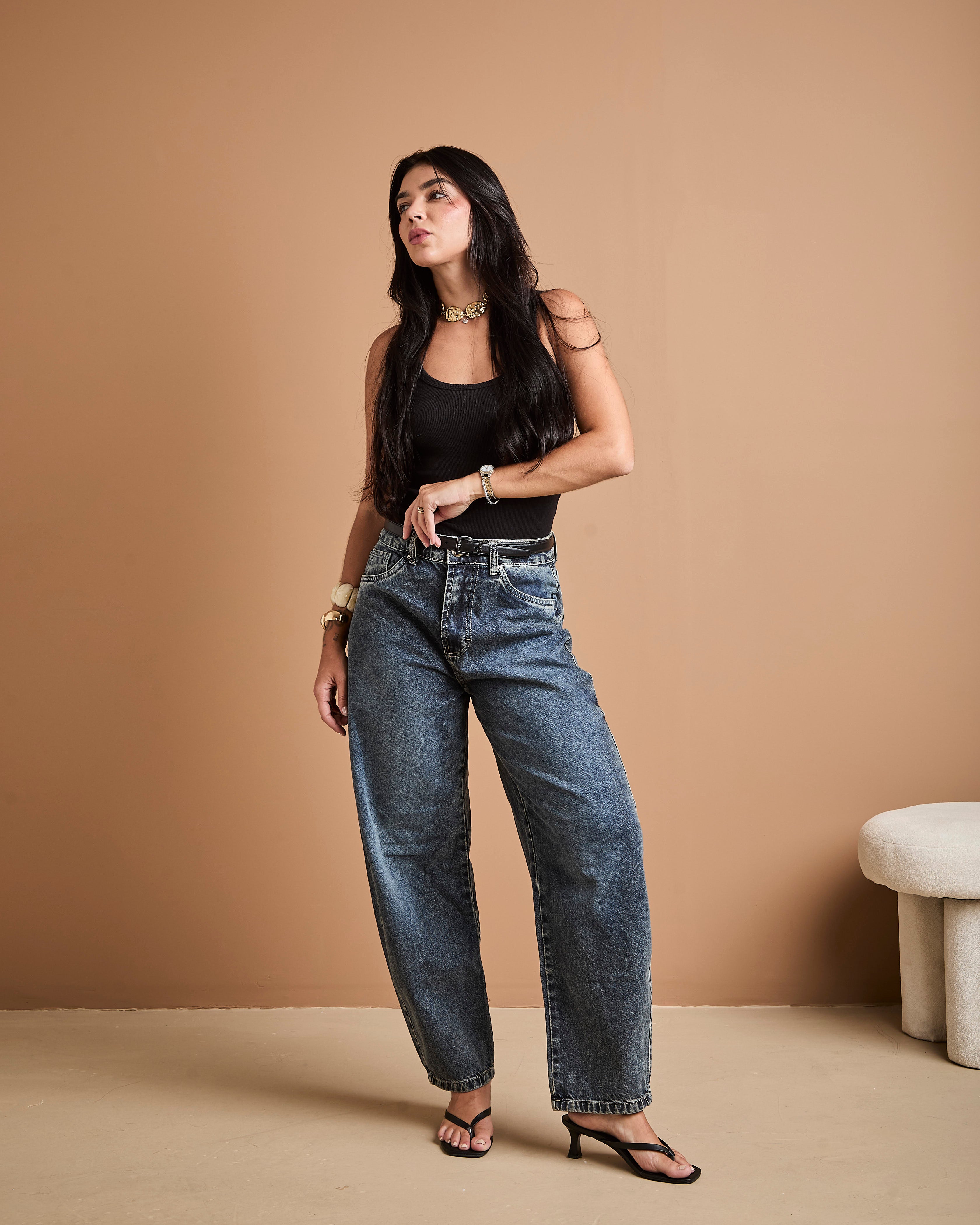 Calça Barrel Kyoto - Jeans Marmorizado Imagem principal do produto