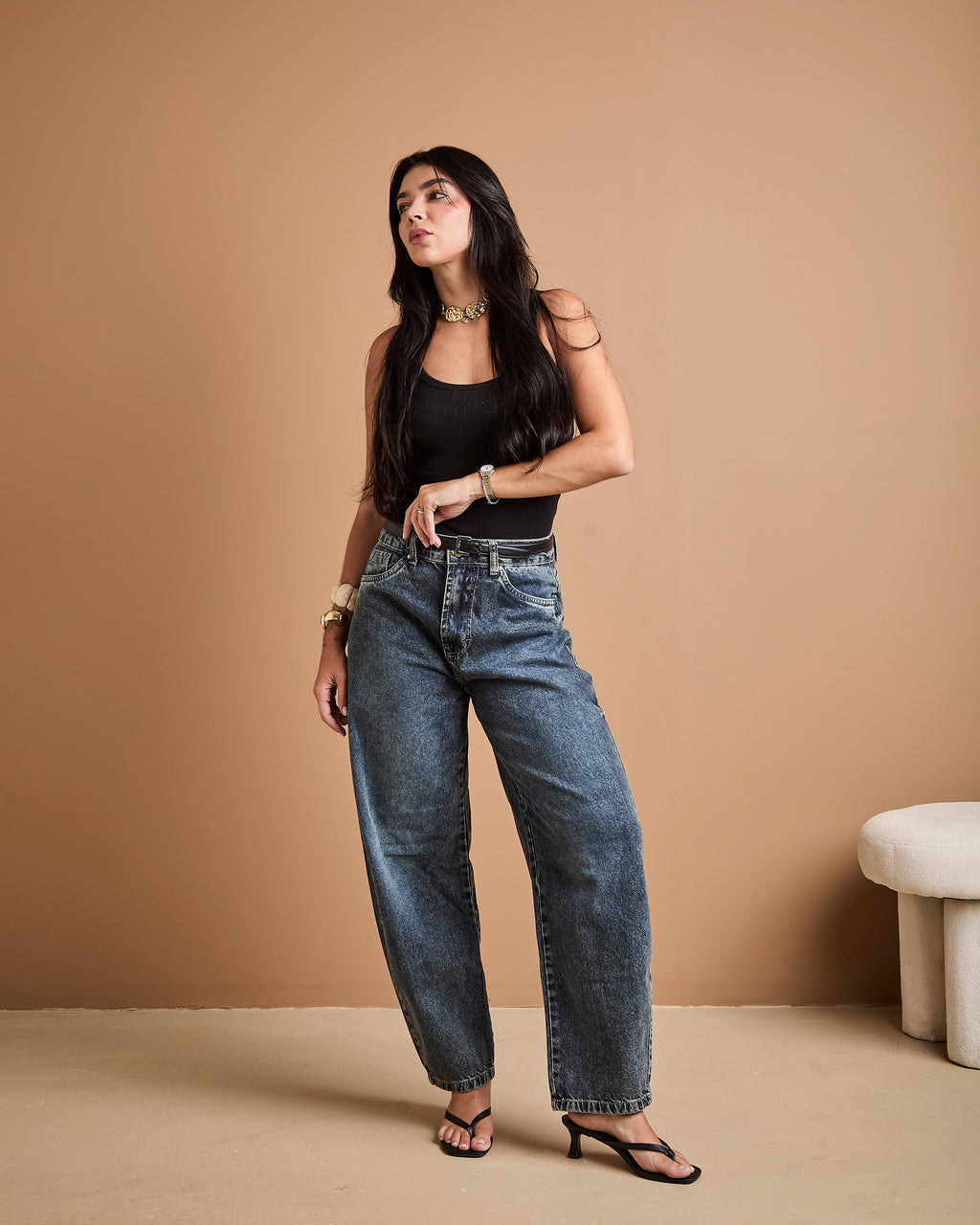 Calça Barrel Kyoto - Jeans Marmorizado