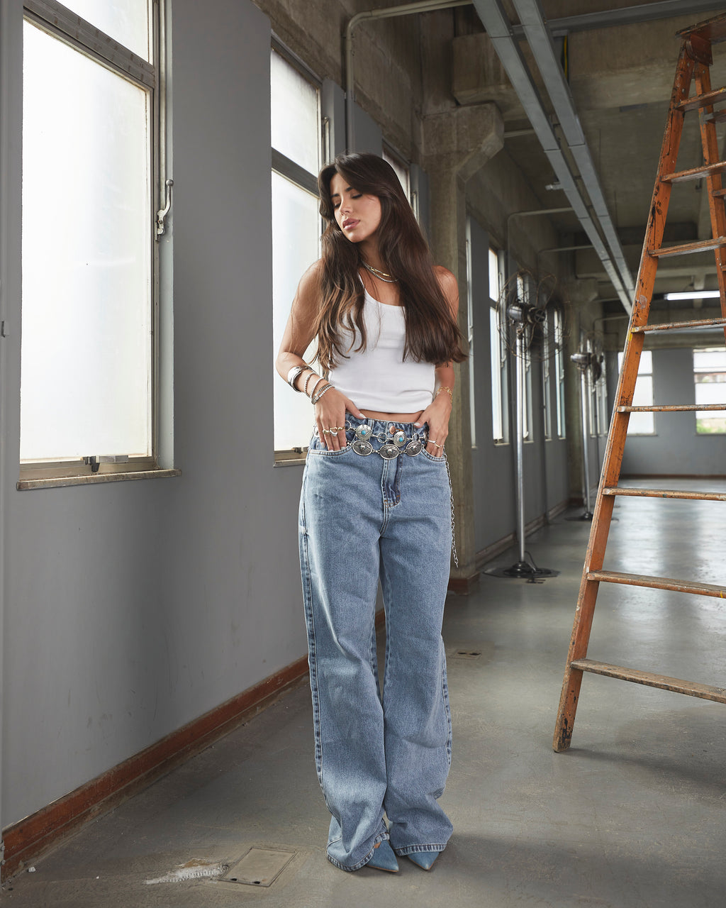 Calça Wide Leg Catena - Jeans Marmorizado