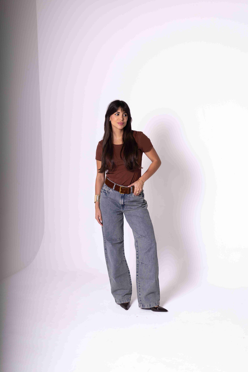 Camiseta Baby Look Feminina Algodão Egípcio - Marrom