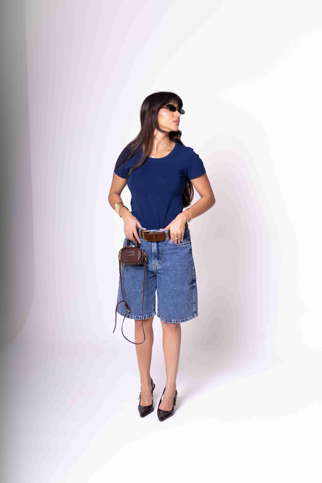 Camiseta Baby Look Feminina Algodão Egípcio - Azul