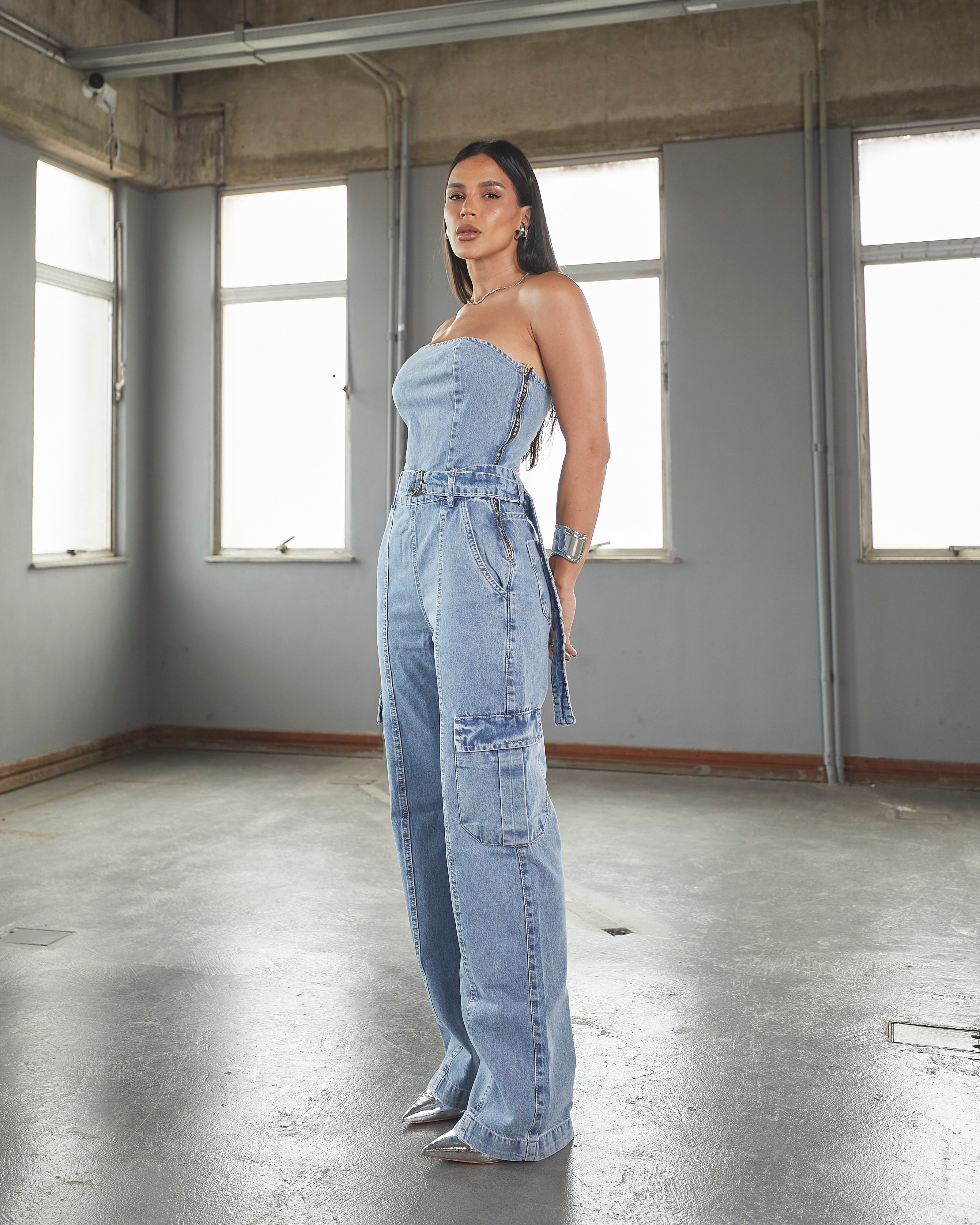 Macacão Chicago - Jeans Marmorizado