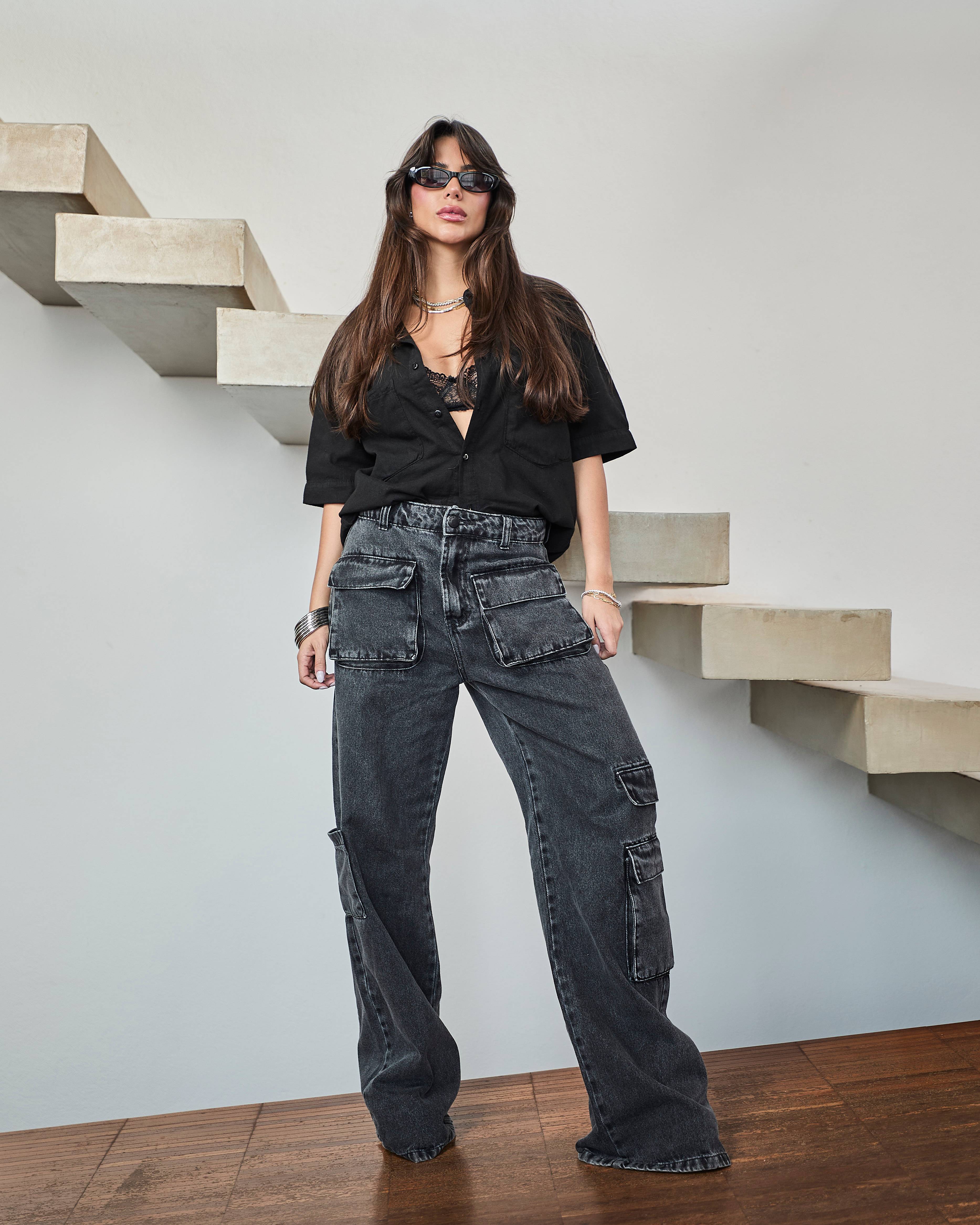 Calça Cargo Eclipse - Jeans marmorizado Imagem principal do produto