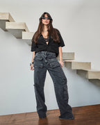 Calça Cargo Eclipse - Jeans marmorizado