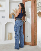 Calça Cargo Luar - Jeans Marmorizado