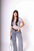 Camiseta Baby Look Feminina Algodão Egípcio - Cinza