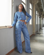 Jaqueta Cropped Mendonza - Jeans Escuro