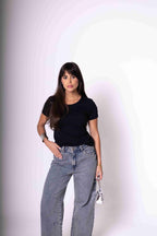 Camiseta Baby Look Feminina Algodão Egípcio - Preta